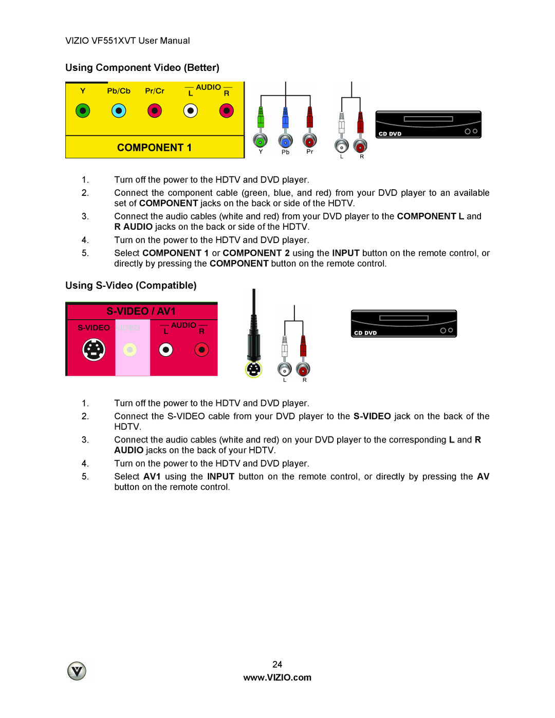 Vizio VF551XVT user manual Using Component Video Better 