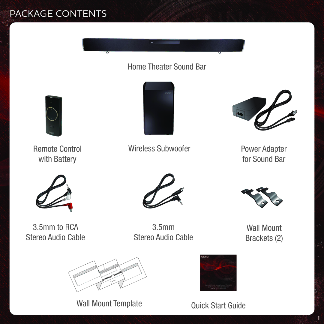 Vizio VHT215 quick start Package Contents 