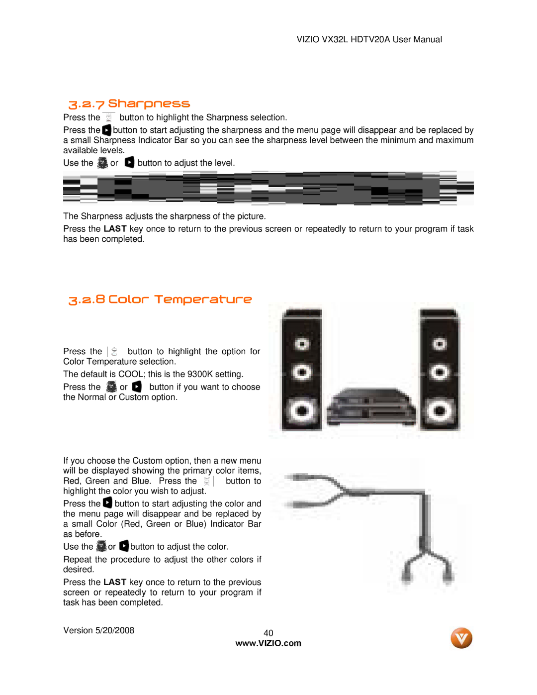 Vizio VIZIO, VX32L user manual Sharpness, Color Temperature 