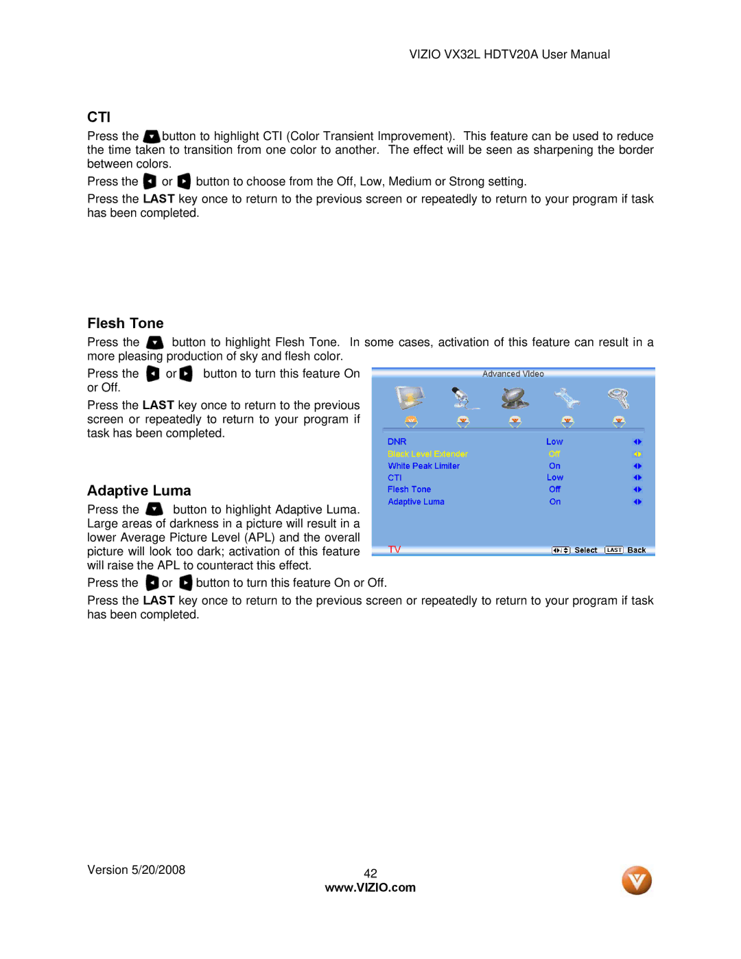 Vizio VIZIO, VX32L user manual Cti 