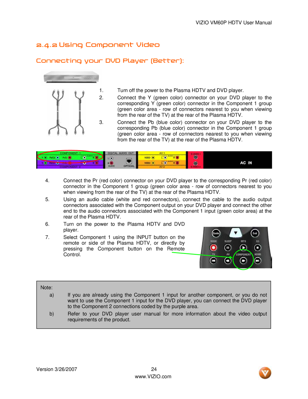 Vizio VM60P user manual Using Component Video, Connecting your DVD Player Better 