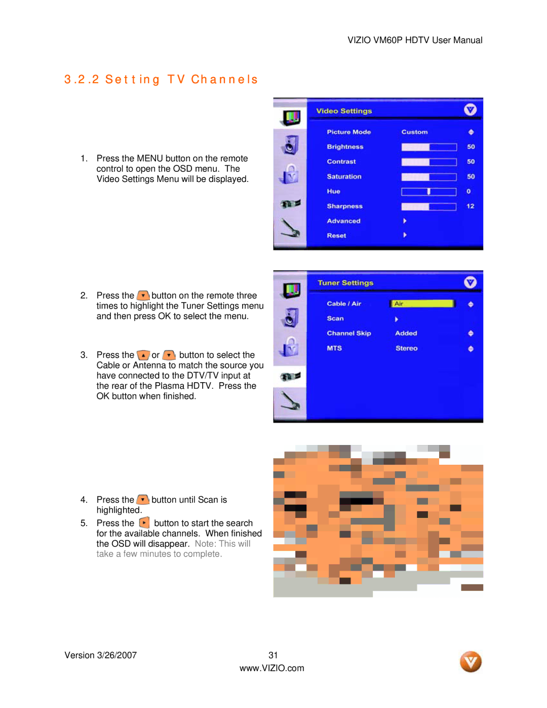 Vizio VM60P user manual Setting TV Channels 