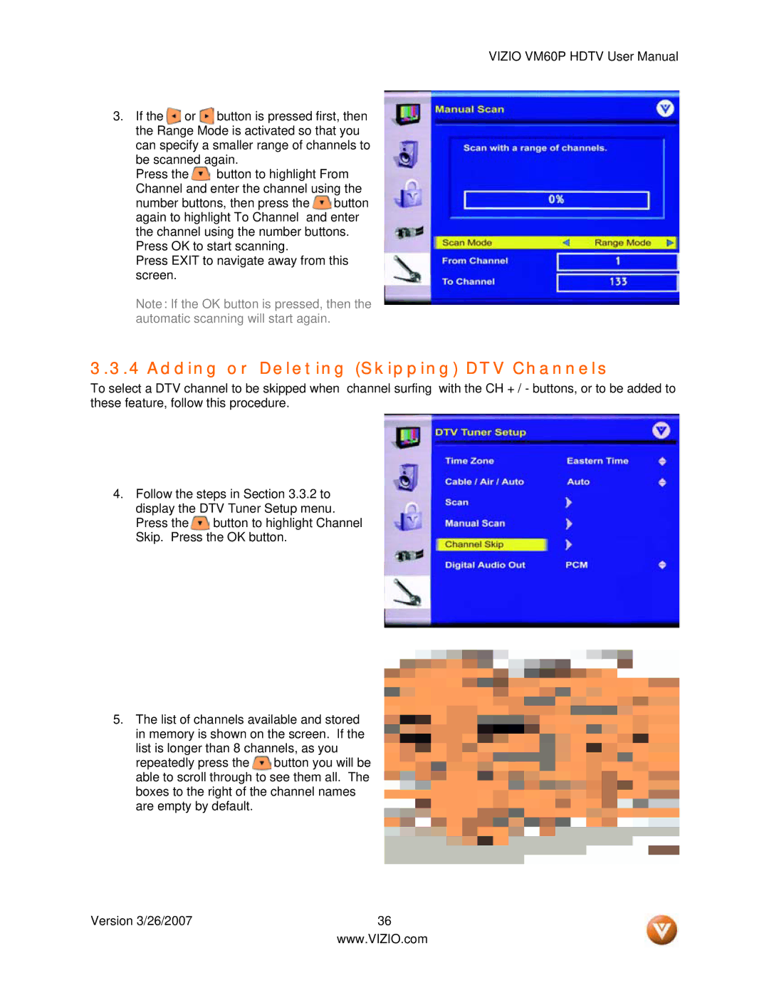 Vizio VM60P user manual Adding or Deleting Skipping DTV Channels 