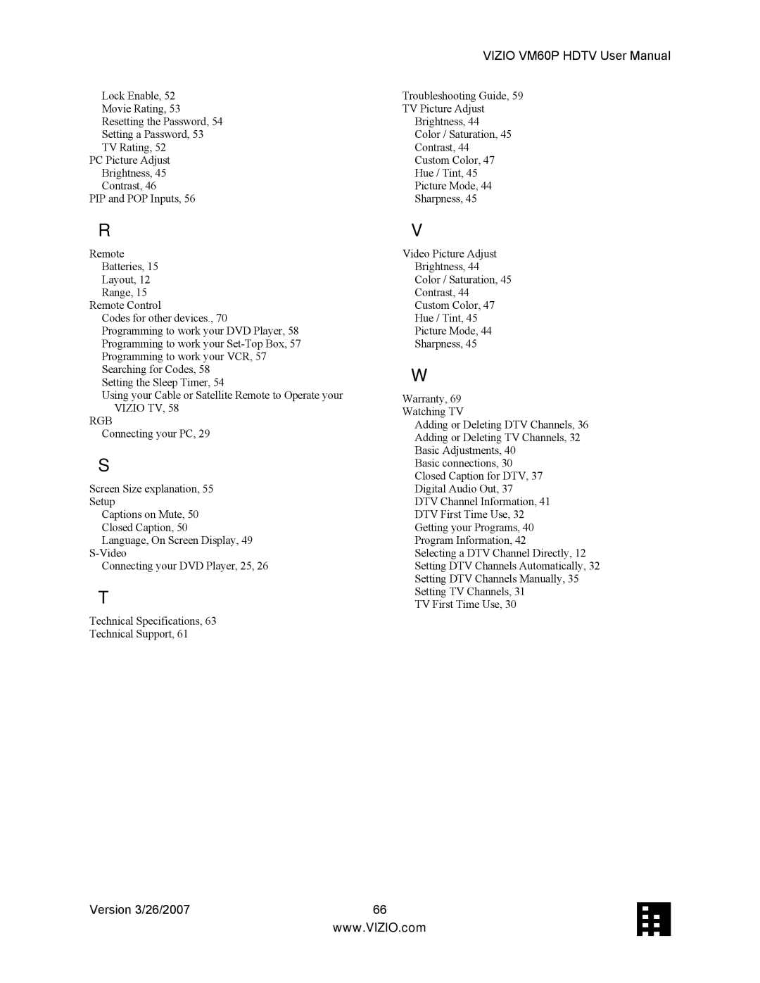 Vizio VM60P user manual Rgb 