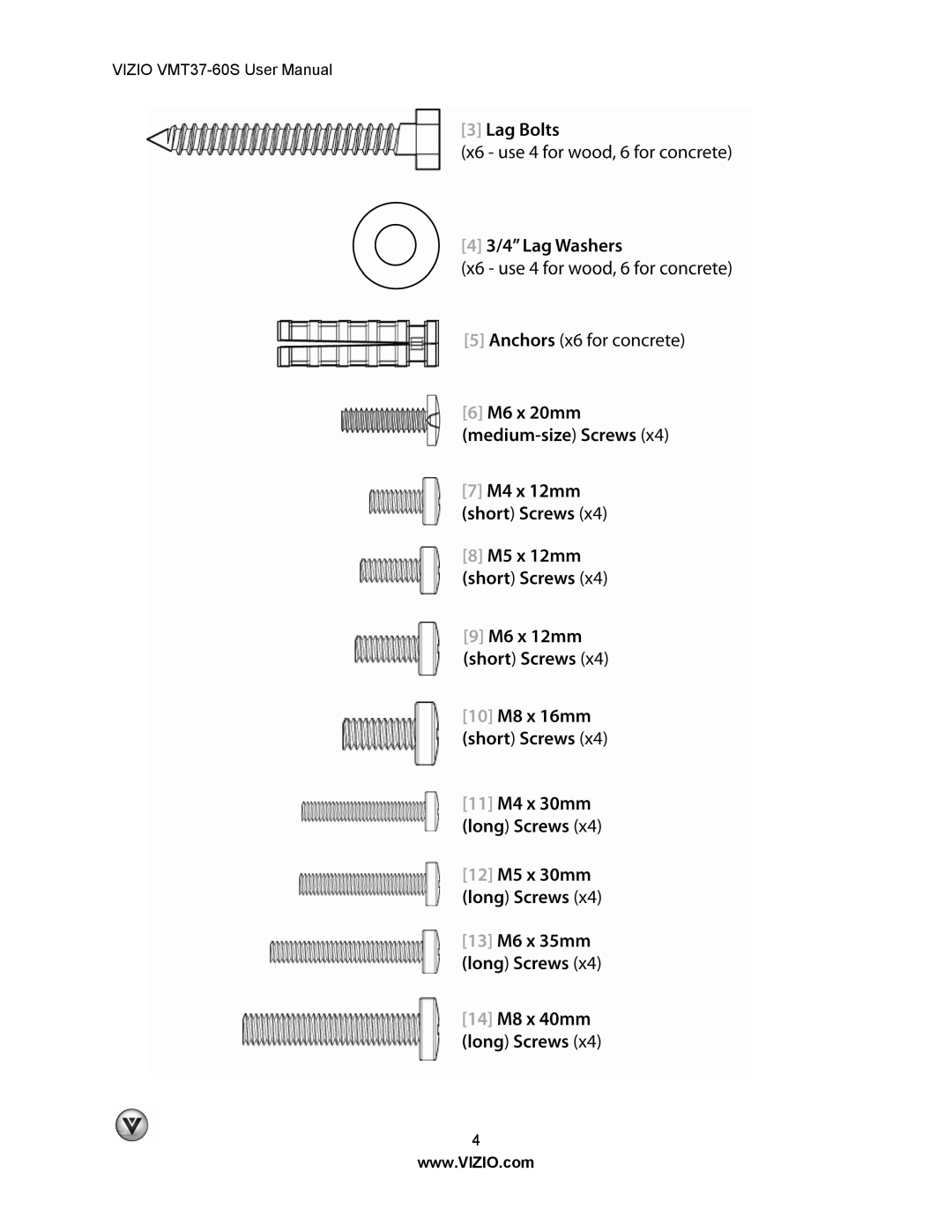 Vizio VMT37-60S user manual 