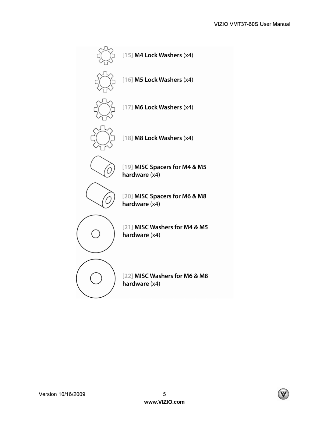 Vizio VMT37-60S user manual Version 10/16/2009 