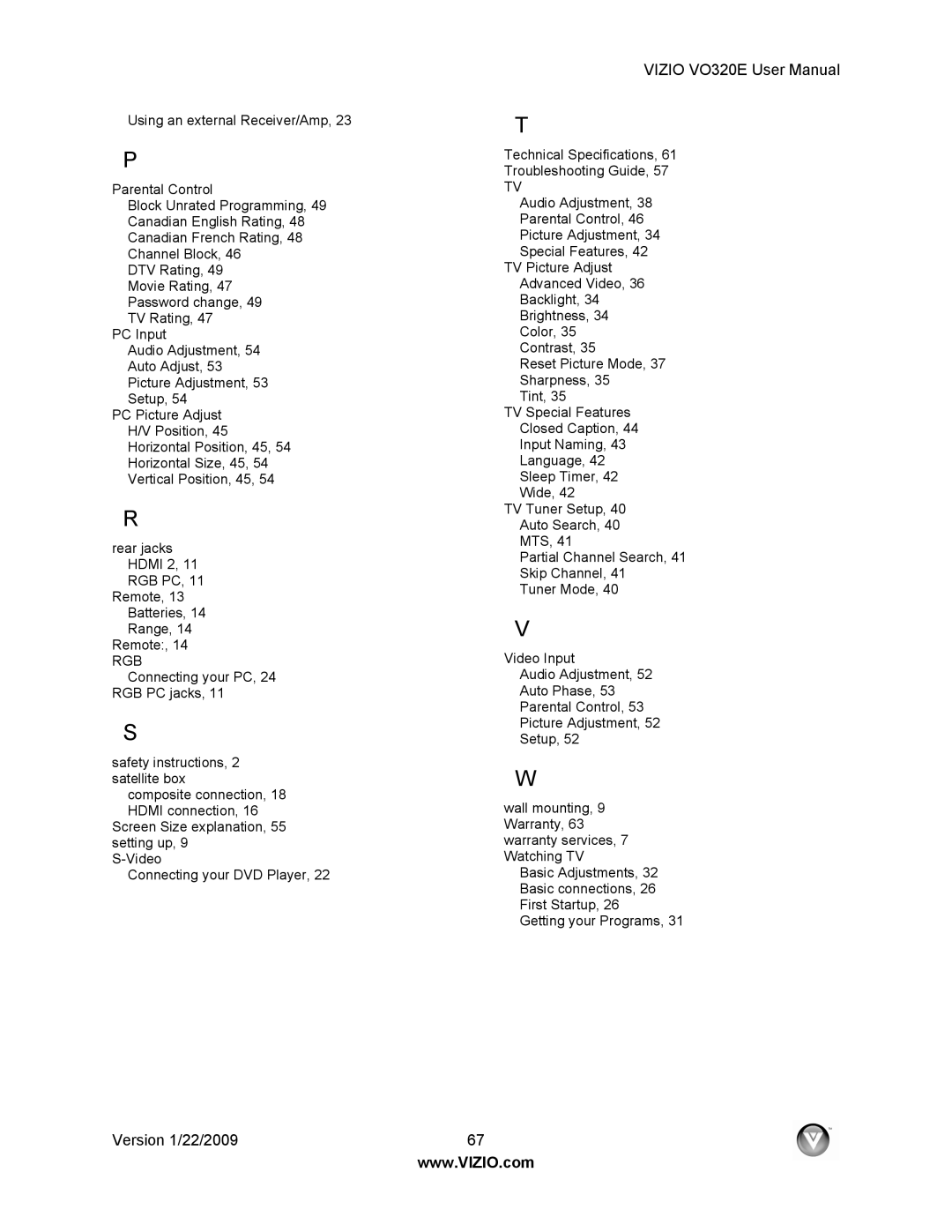 Vizio VO320E user manual Rgb 