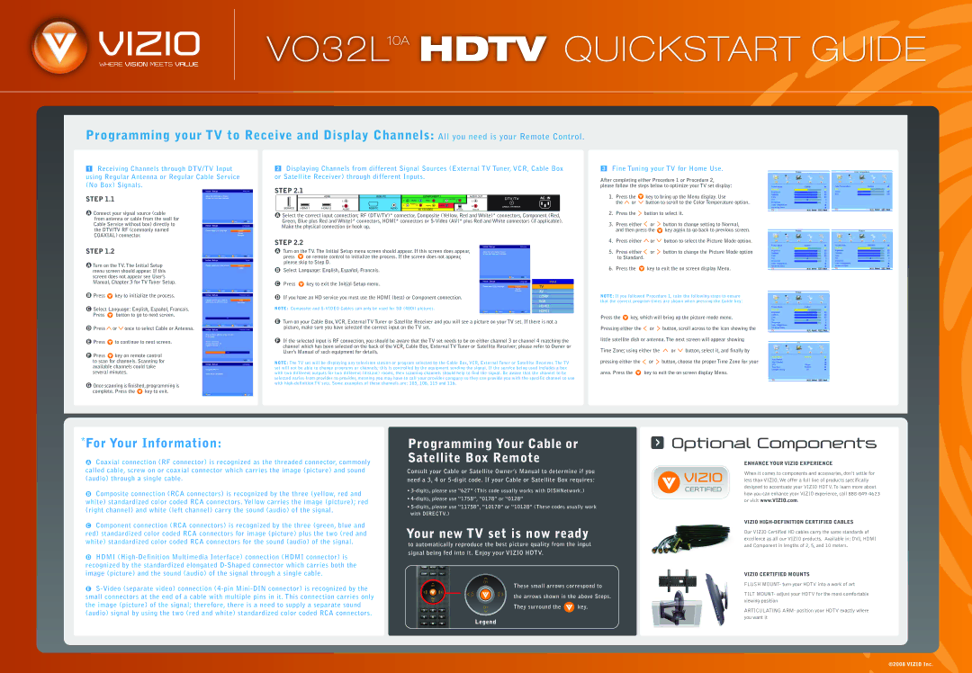 Vizio VO32L quick start Optional Components 