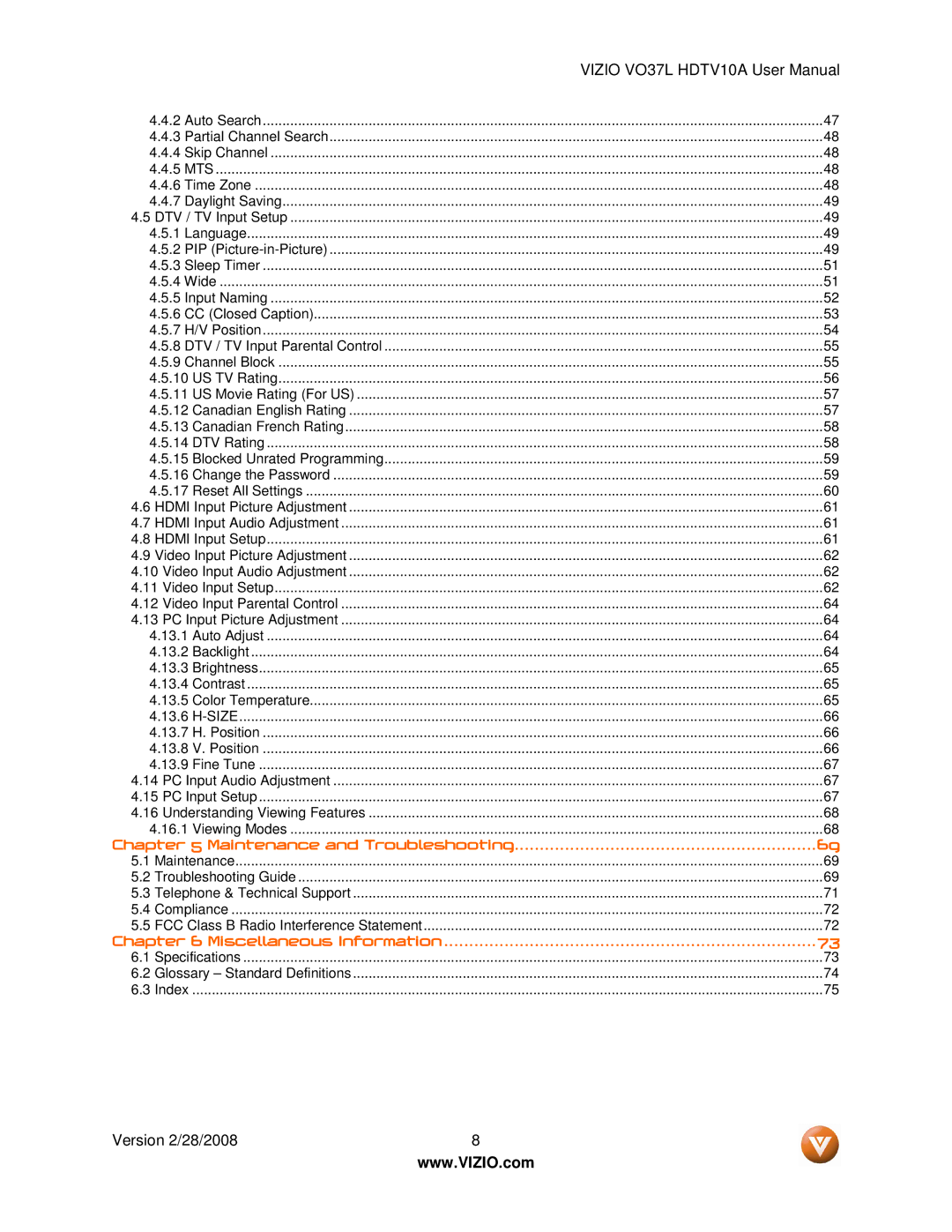 Vizio VO37L HDTV10A user manual Maintenance and Troubleshooting 