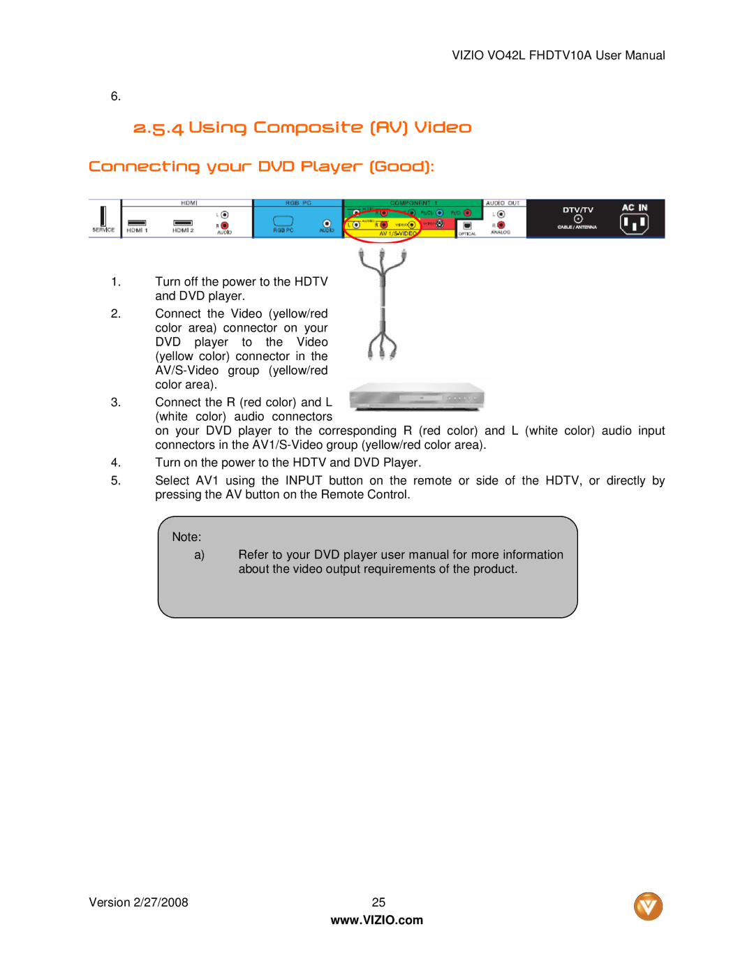 Vizio VO42LF user manual Using Composite AV Video 