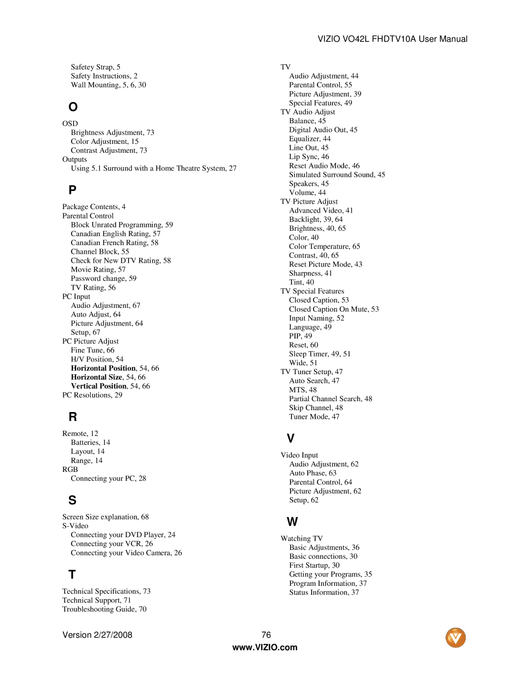 Vizio VO42LF user manual Osd 