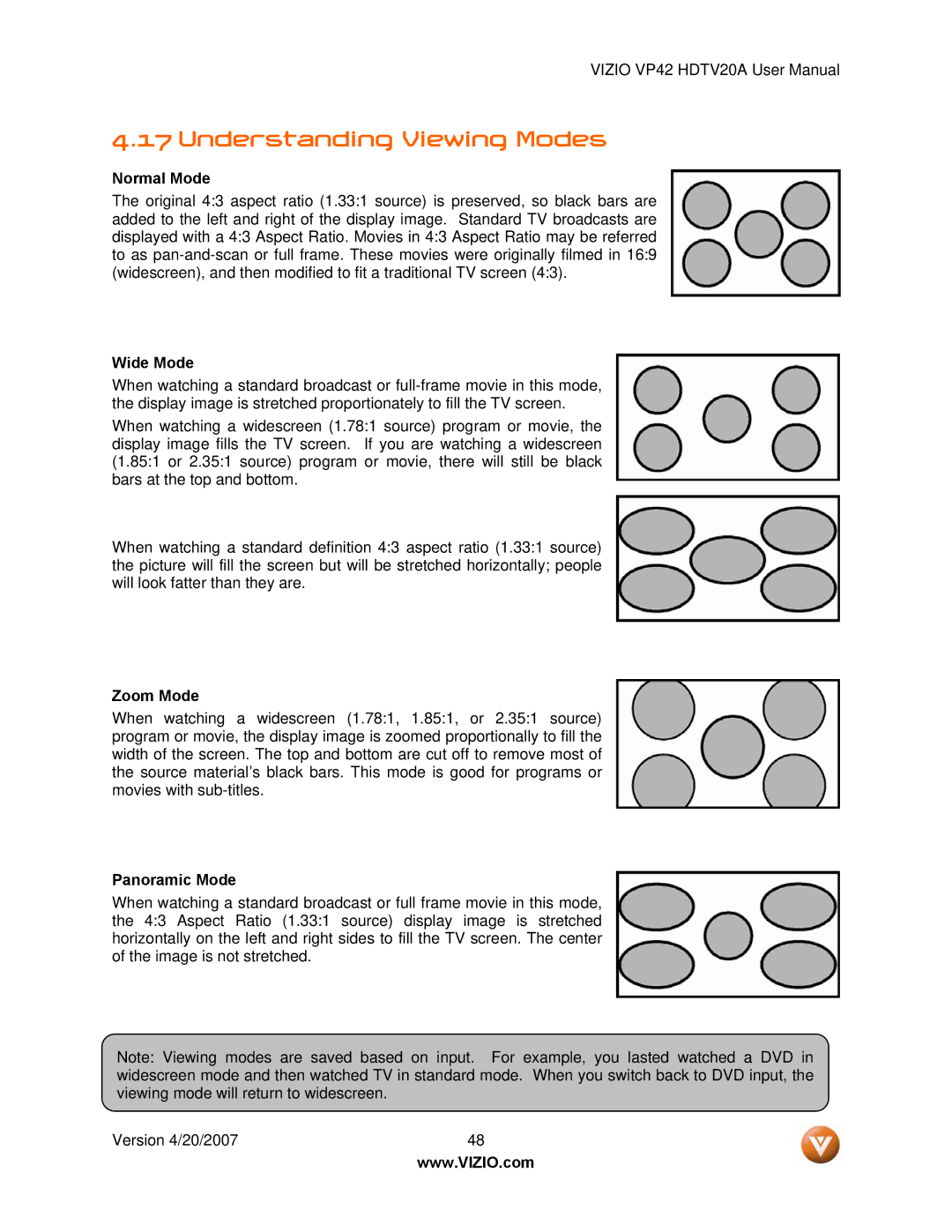 Vizio VP42 manual Understanding Viewing Modes, Normal Mode 