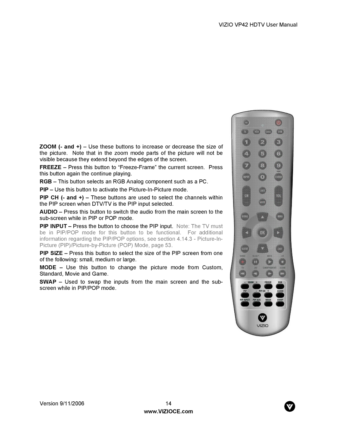 Vizio VP42 user manual 