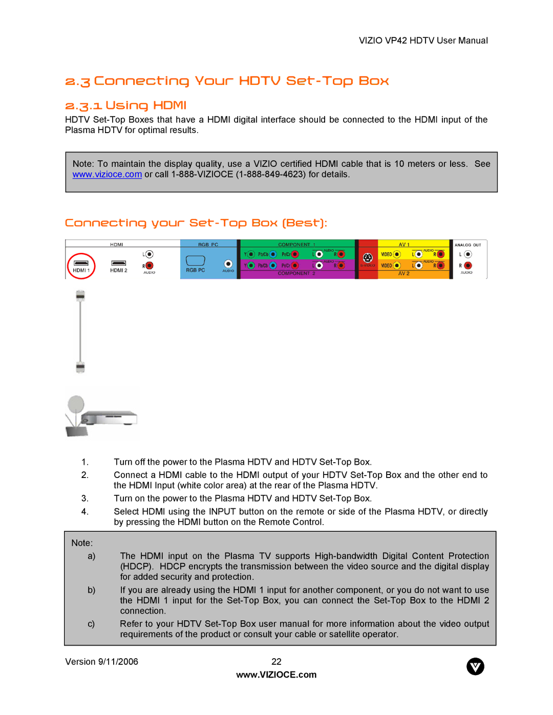 Vizio VP42 user manual Connecting Your Hdtv Set-Top Box, Connecting your Set-Top Box Best 