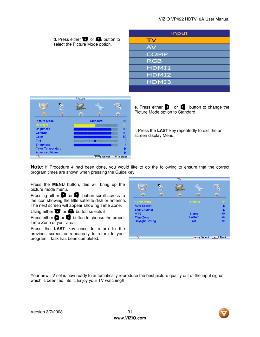 Vizio VP422 manual 