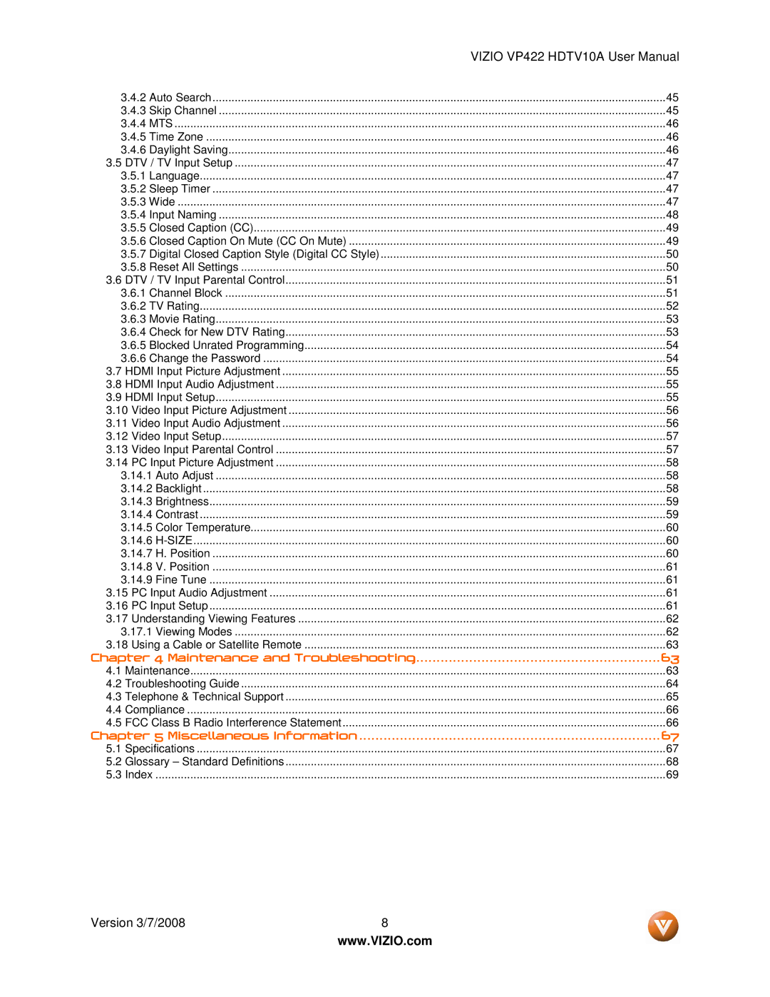 Vizio VP422 manual Maintenance and Troubleshooting 