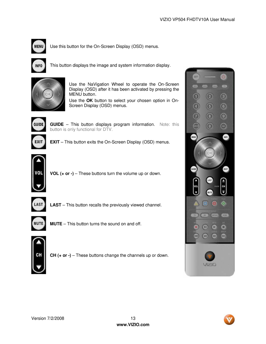 Vizio VP504 FHDTV10A manual 