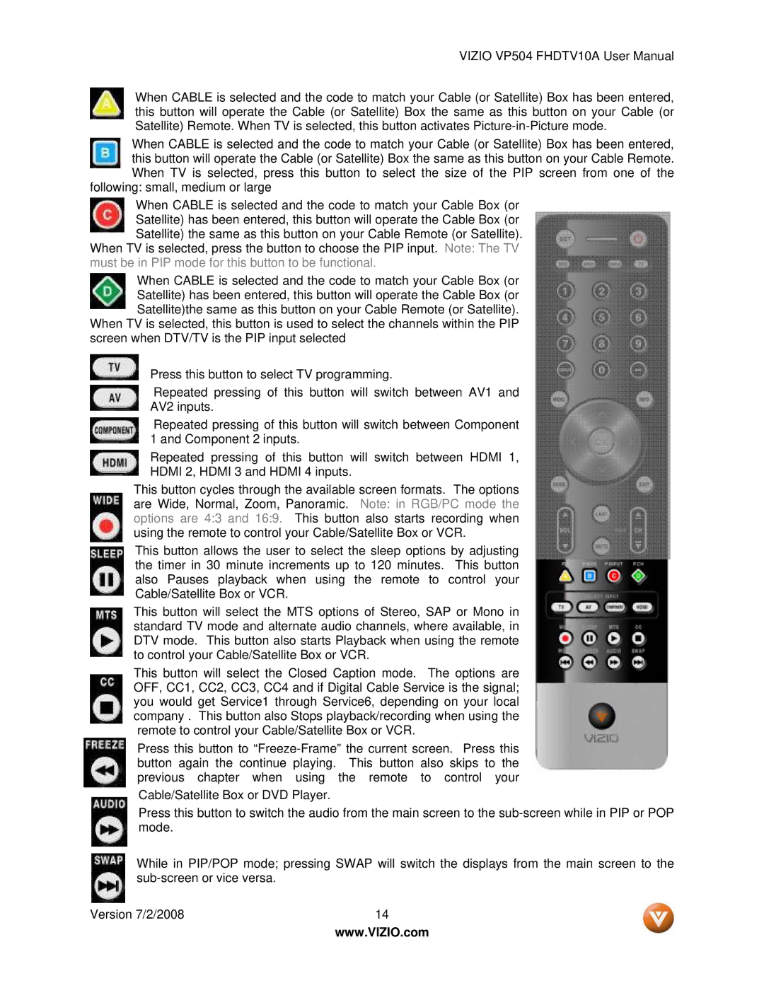 Vizio VP504 FHDTV10A manual 