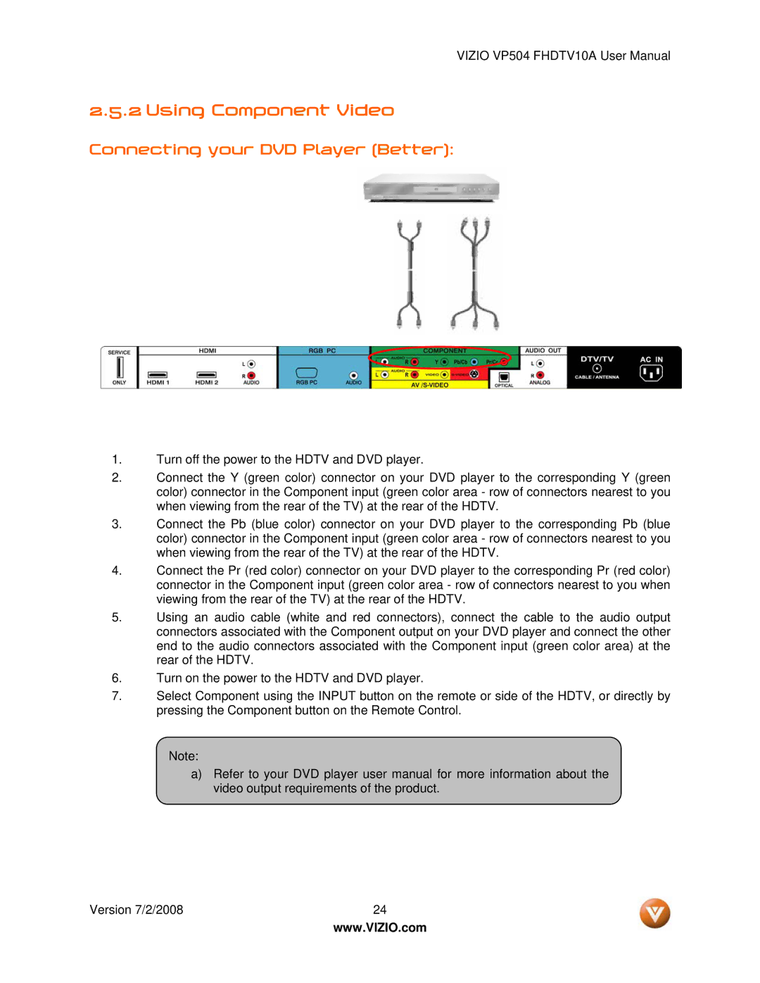 Vizio VP504 FHDTV10A manual Connecting your DVD Player Better 