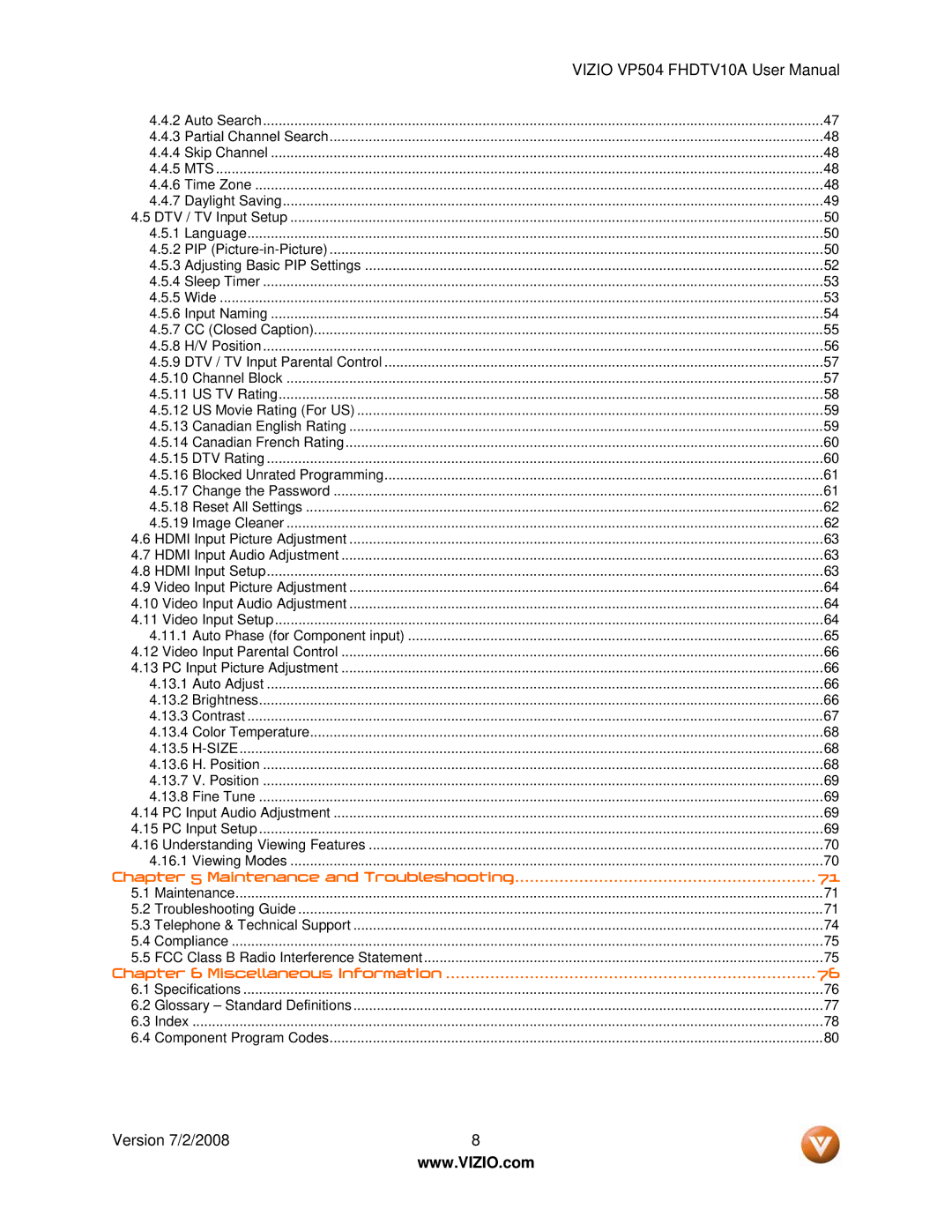 Vizio VP504 FHDTV10A manual Maintenance and Troubleshooting 