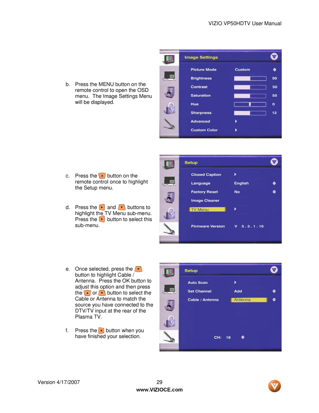 Vizio VP50HDTV manual 