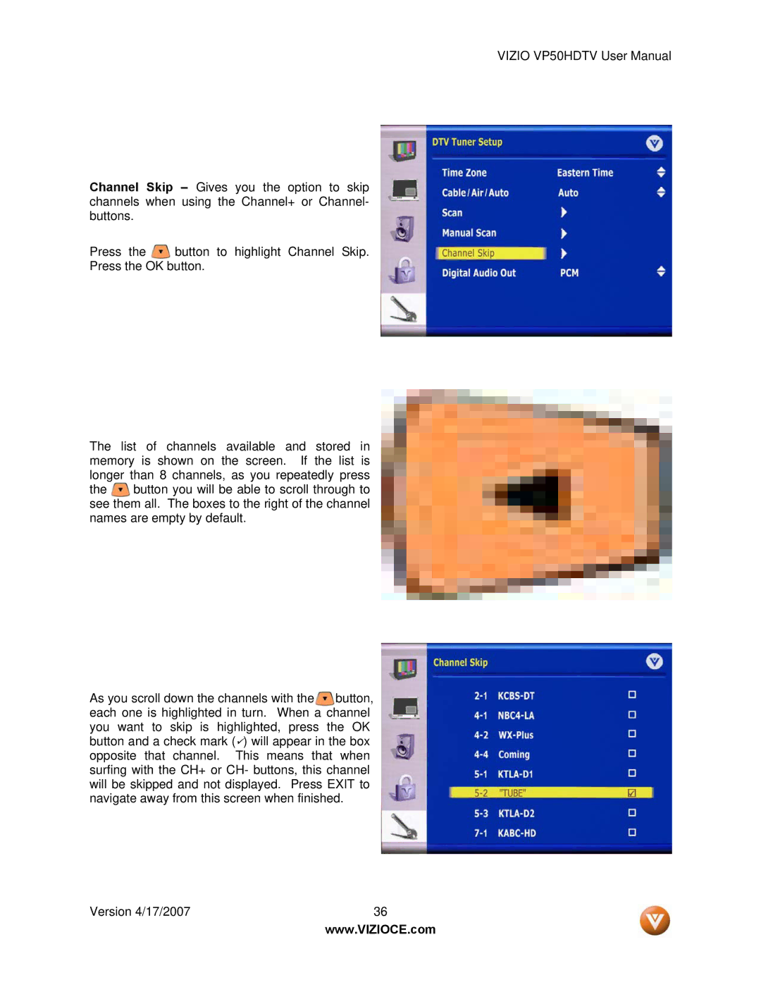 Vizio VP50HDTV manual 