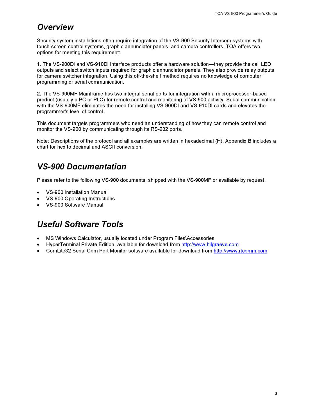 Vizio manual Overview, VS-900 Documentation, Useful Software Tools 