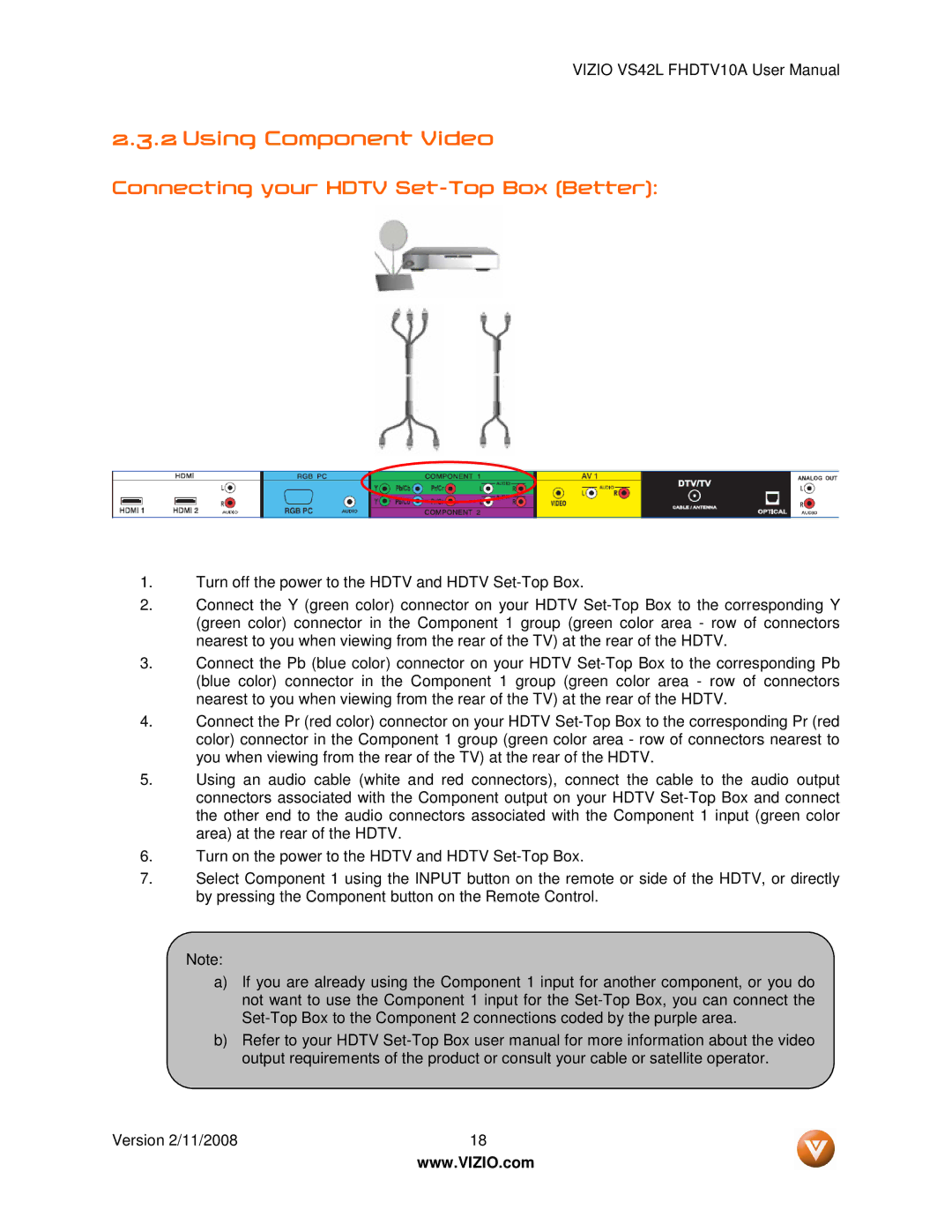 Vizio VS42LF manual Using Component Video, Connecting your Hdtv Set-Top Box Better 