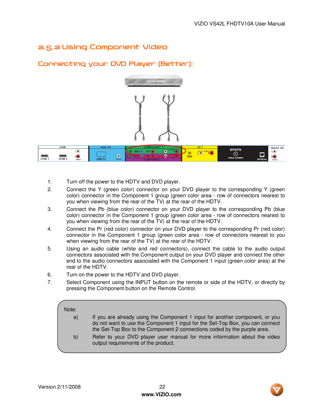 Vizio VS42LF manual Using Component Video, Connecting your DVD Player Better 