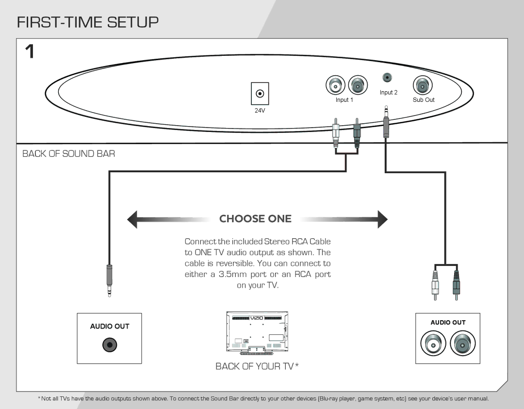 Vizio VSB201 quick start FIRST-TIME Setup, Choose ONE 