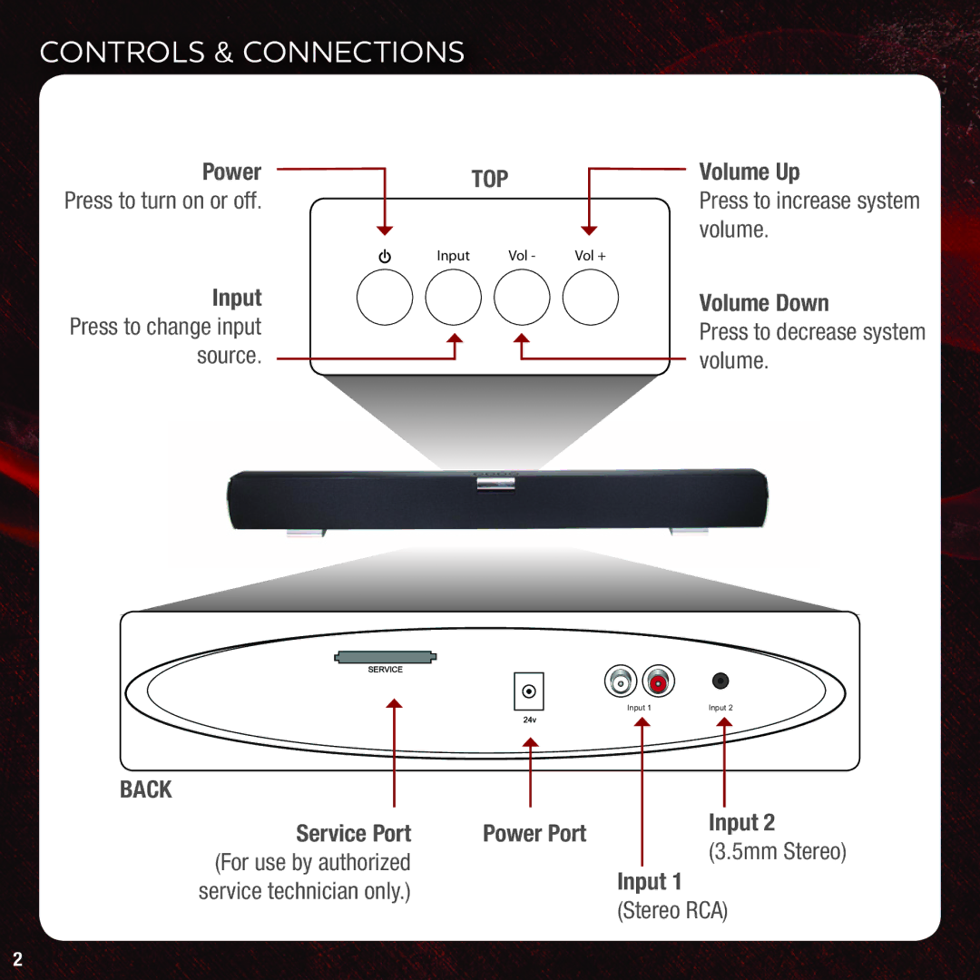 Vizio VSB205 quick start Controls & Connections, Top 