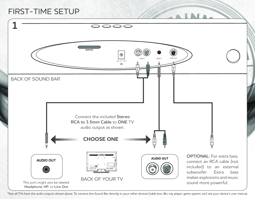 Vizio VSB206 quick start FIRST-TIME Setup, Choose ONE 