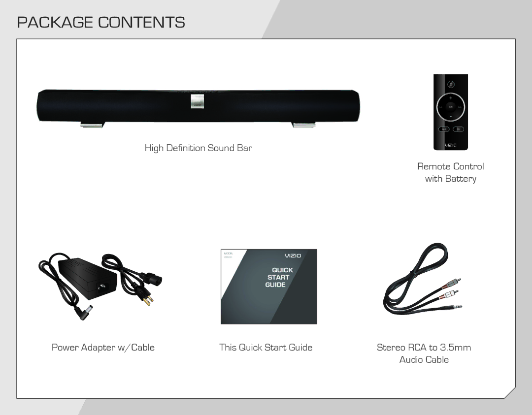 Vizio VSB207 quick start Package Contents 