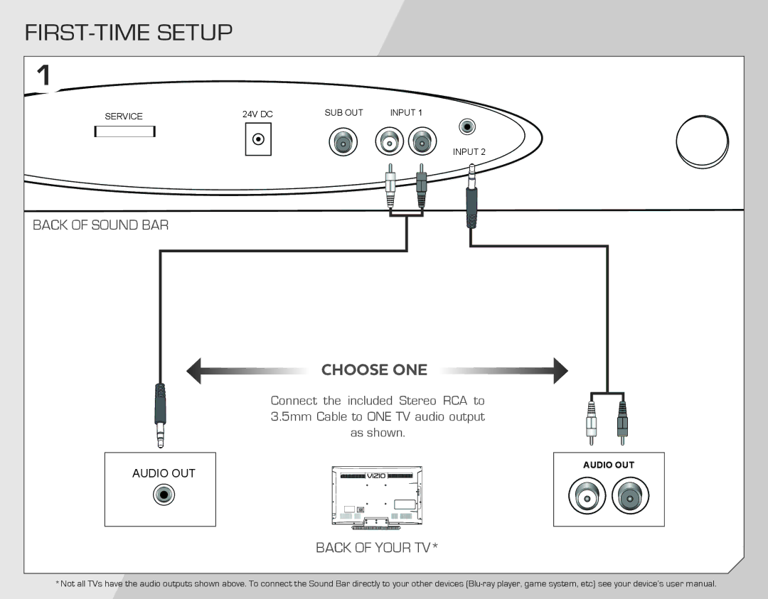 Vizio VSB207 quick start FIRST-TIME Setup, Choose ONE 