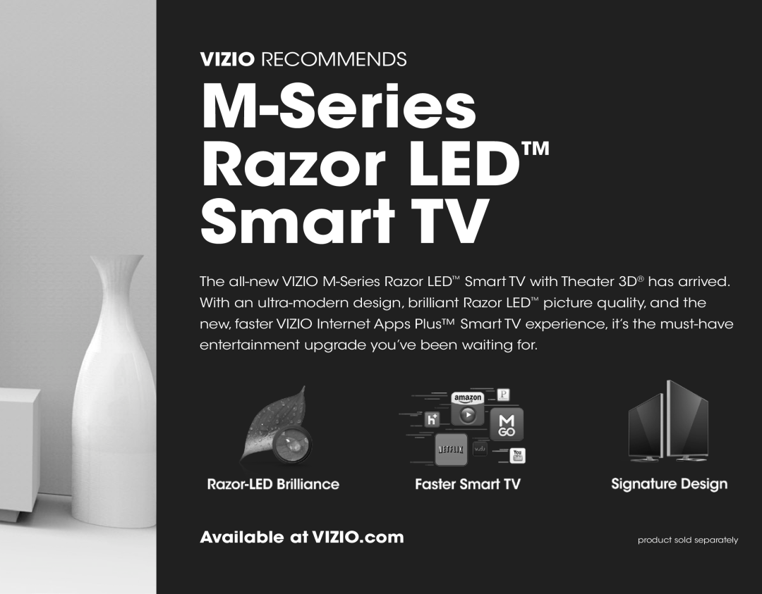 Vizio VSB211Z quick start M-Series Razor LEDTM Smart TV, Vizio Recommends, product sold separately 