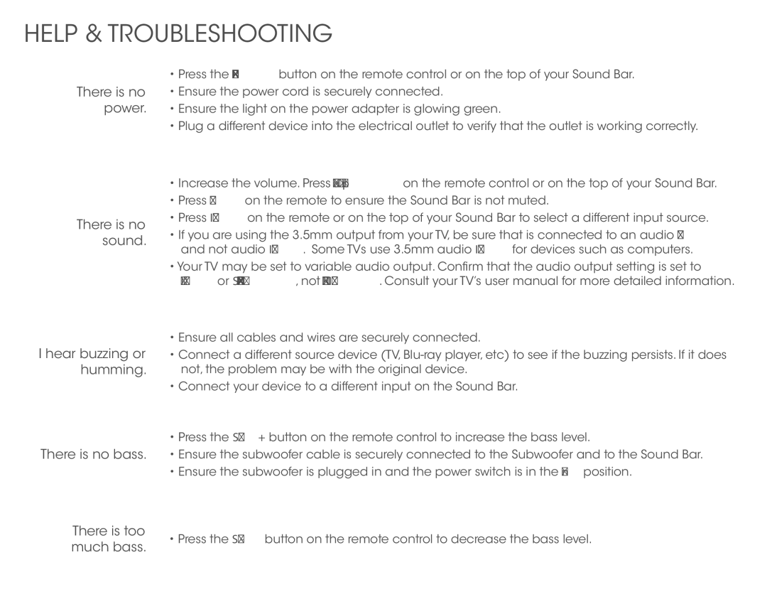 Vizio VSB211Z quick start Help & Troubleshooting 