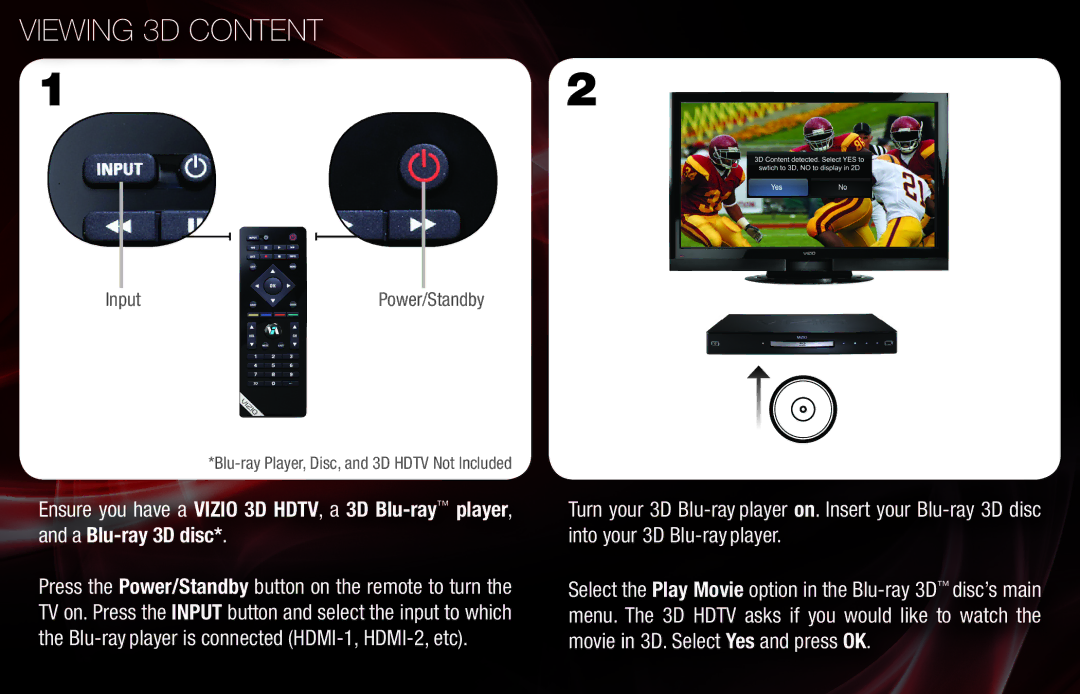 Vizio VSG102 manual Viewing 3D Content 