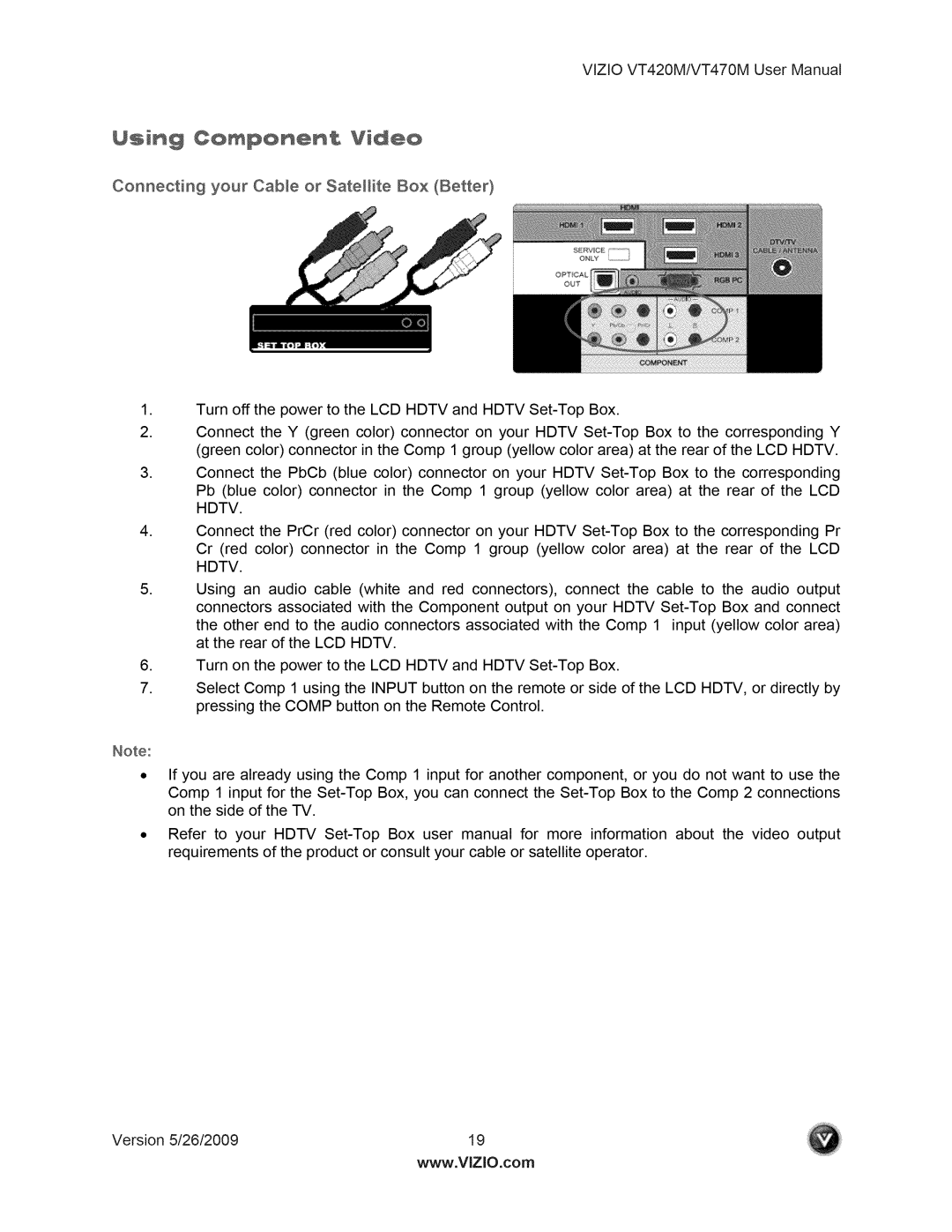 Vizio user manual VlZlOVT420M/VT470MUserManual Using ¢ompon÷nt Video, Hdtv 