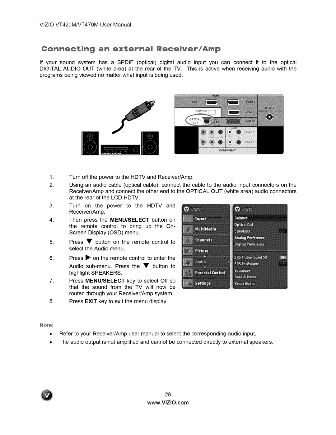 Vizio VT470M user manual Speakers 