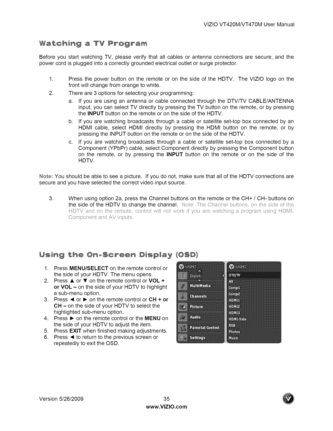 Vizio VT470M user manual Watching a TV Program, Using the On-ScreenDisplay O$# 