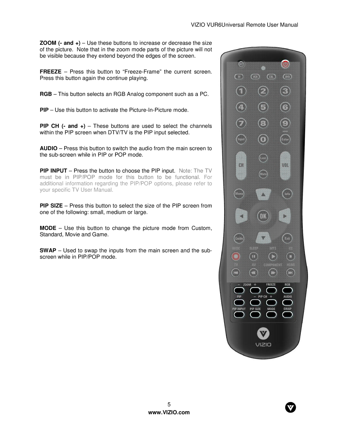 Vizio VUR6 manual 