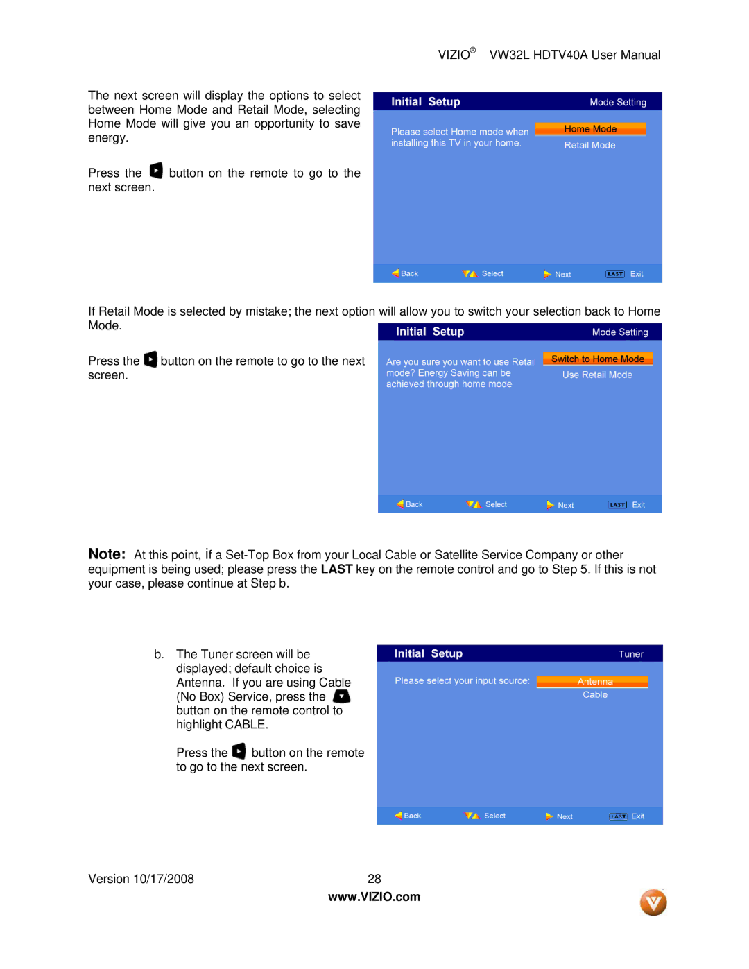 Vizio VW32L HDTV40A user manual 