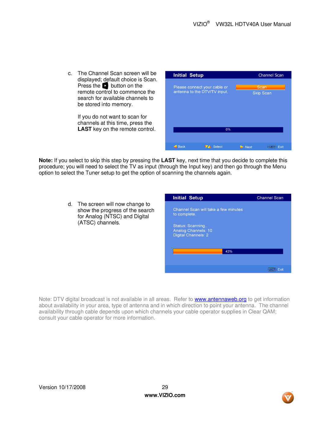 Vizio VW32L HDTV40A user manual 