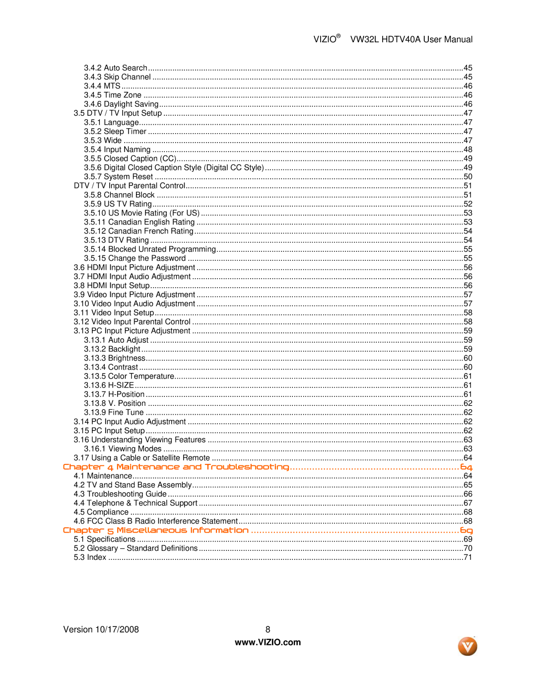 Vizio VW32L HDTV40A user manual Vizio 