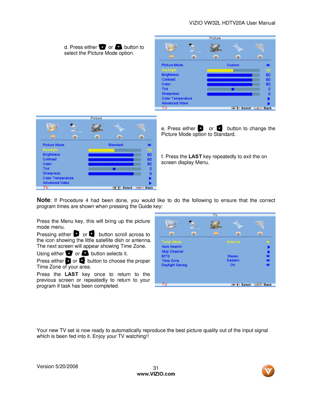 Vizio VW32L manual 