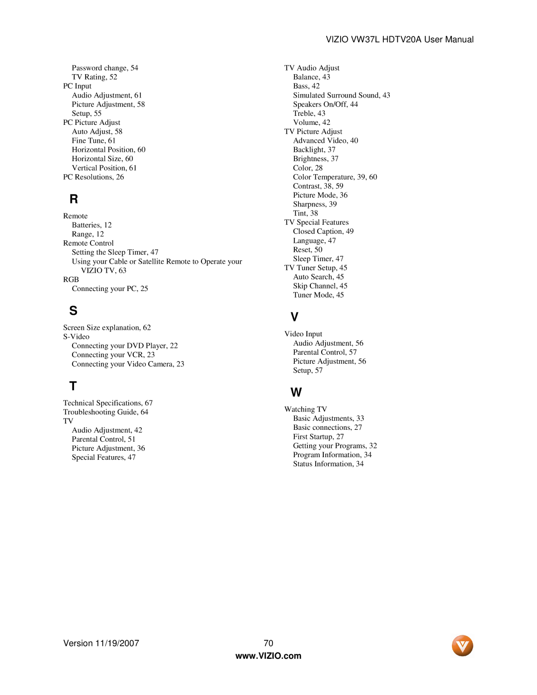 Vizio VW37L HDTV20A user manual Rgb 