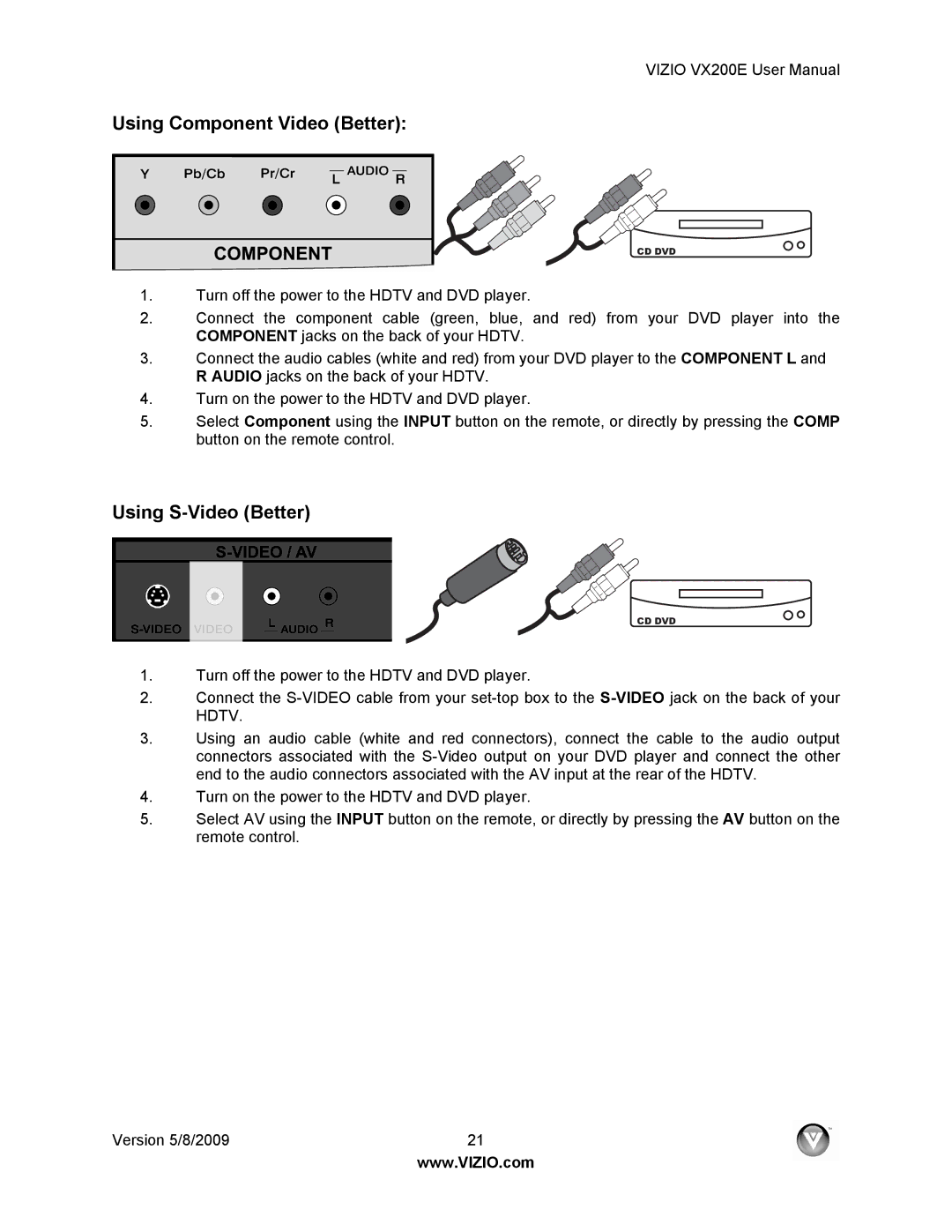 Vizio VX200E user manual Using Component Video Better 