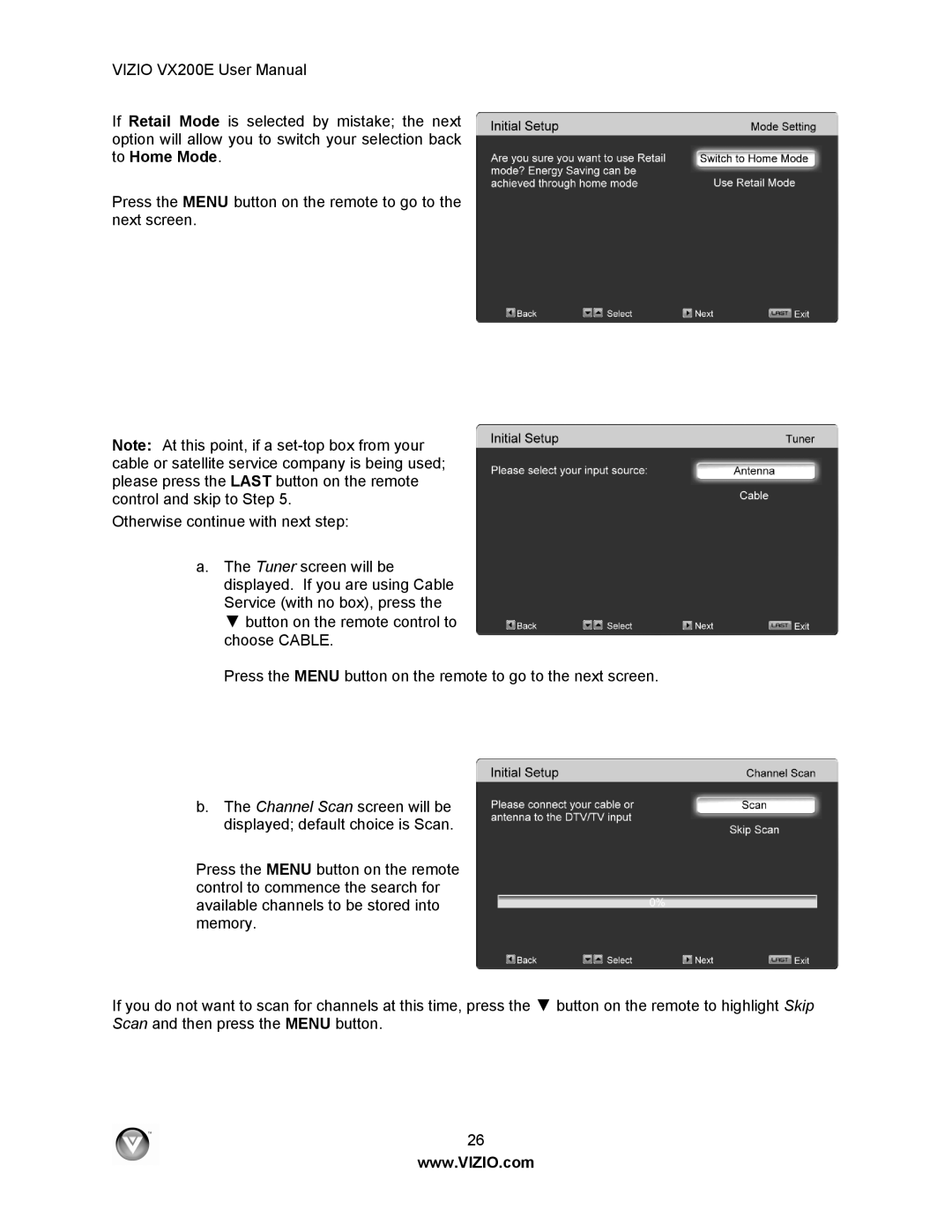 Vizio VX200E user manual 