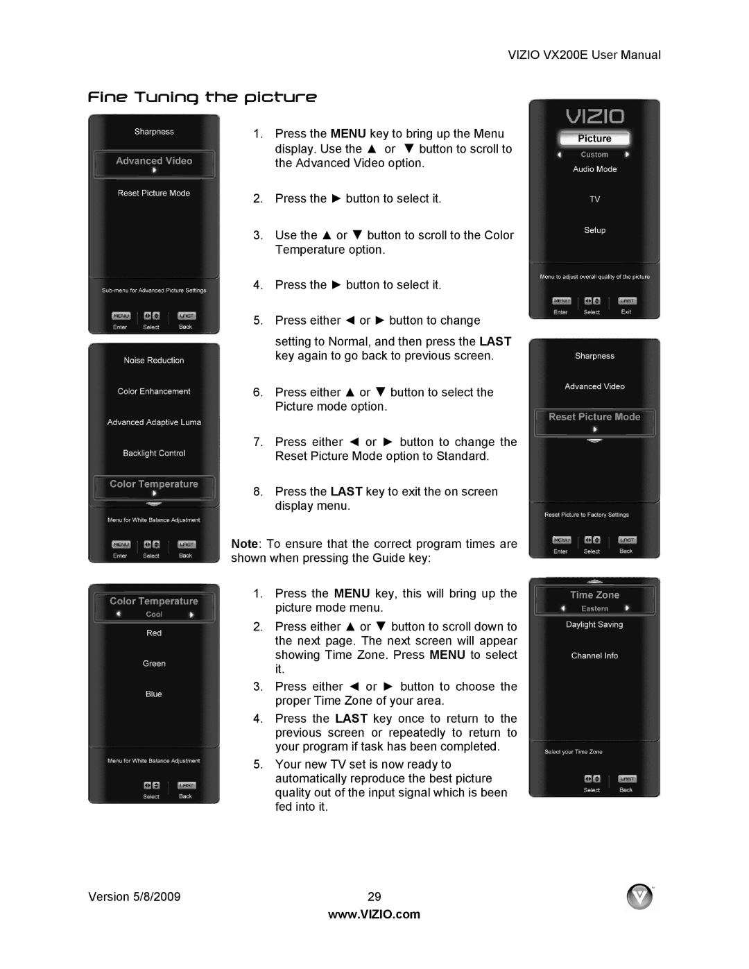 Vizio VX200E user manual Fine Tuning the picture 