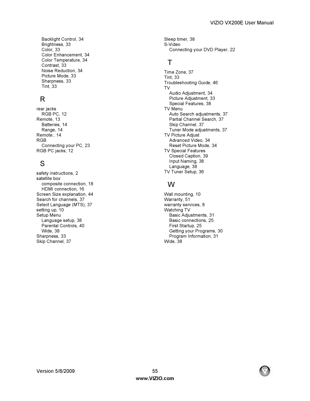 Vizio VX200E user manual Rgb 